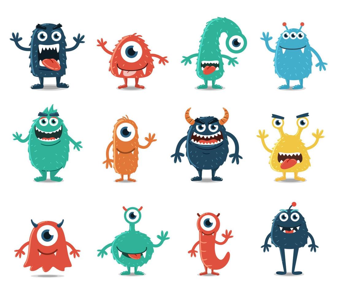 Set of Monsters Isolated on White Background vector