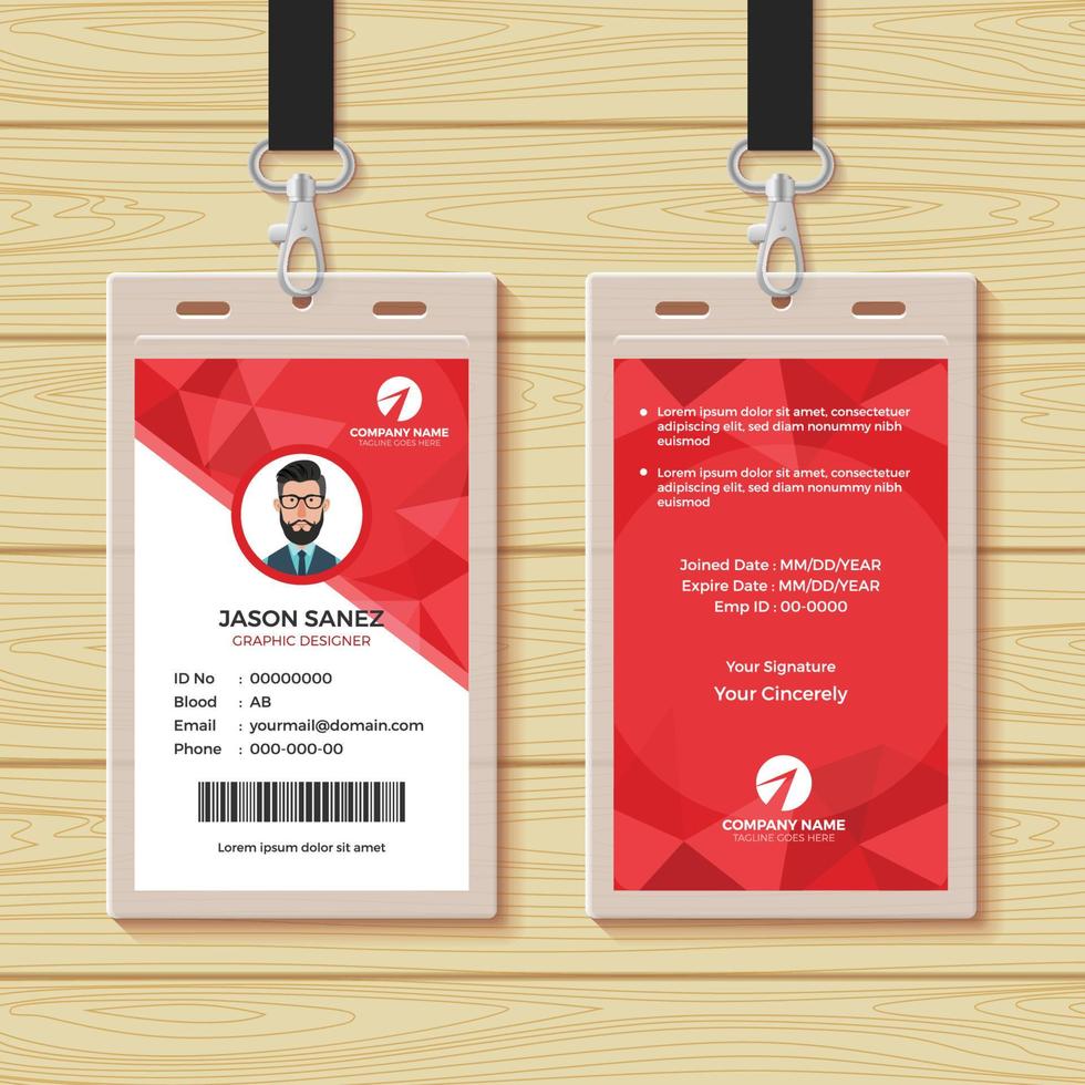 Red Geometric Employee ID Card Design Template vector