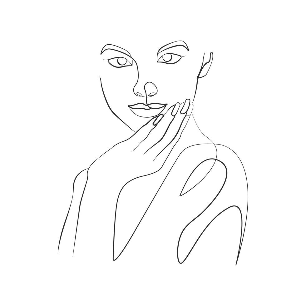 mujer pensando en posición elegante dibujo lineal vector