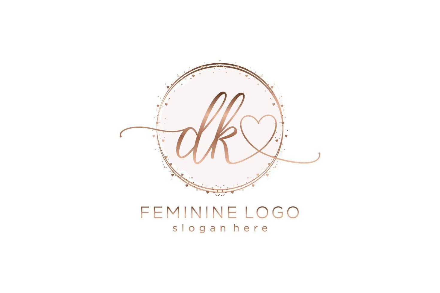 Initial DK handwriting logo with circle template vector logo of initial wedding, fashion, floral and botanical with creative template.