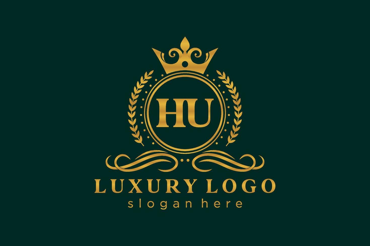 plantilla de logotipo de lujo real de letra hu inicial en arte vectorial para restaurante, realeza, boutique, cafetería, hotel, heráldica, joyería, moda y otras ilustraciones vectoriales. vector