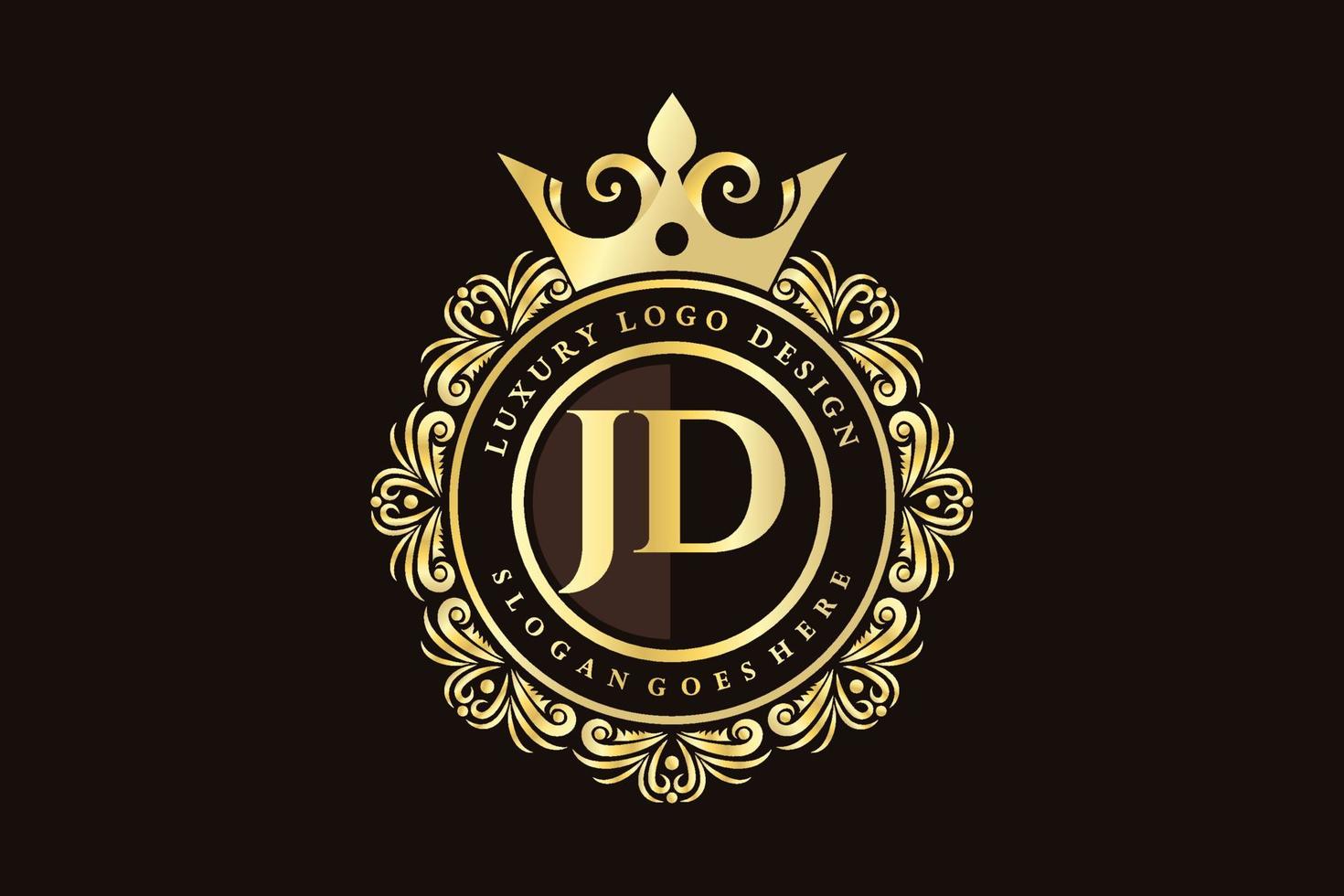 JD Initial Letter Gold calligraphic feminine floral hand drawn heraldic monogram antique vintage style luxury logo design Premium Vector
