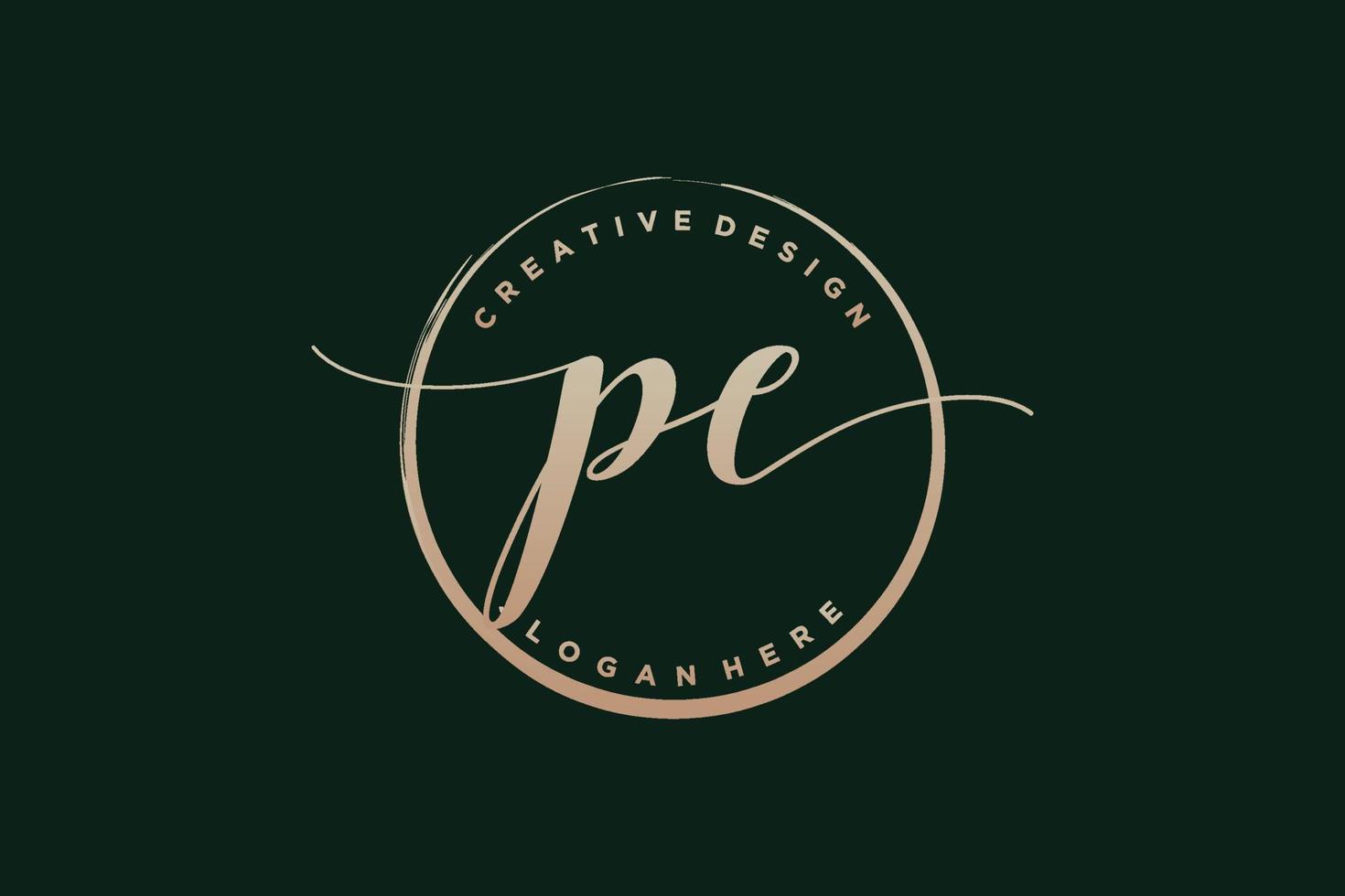 Initial PE handwriting logo with circle template vector signature, wedding, fashion, floral and botanical with creative template.