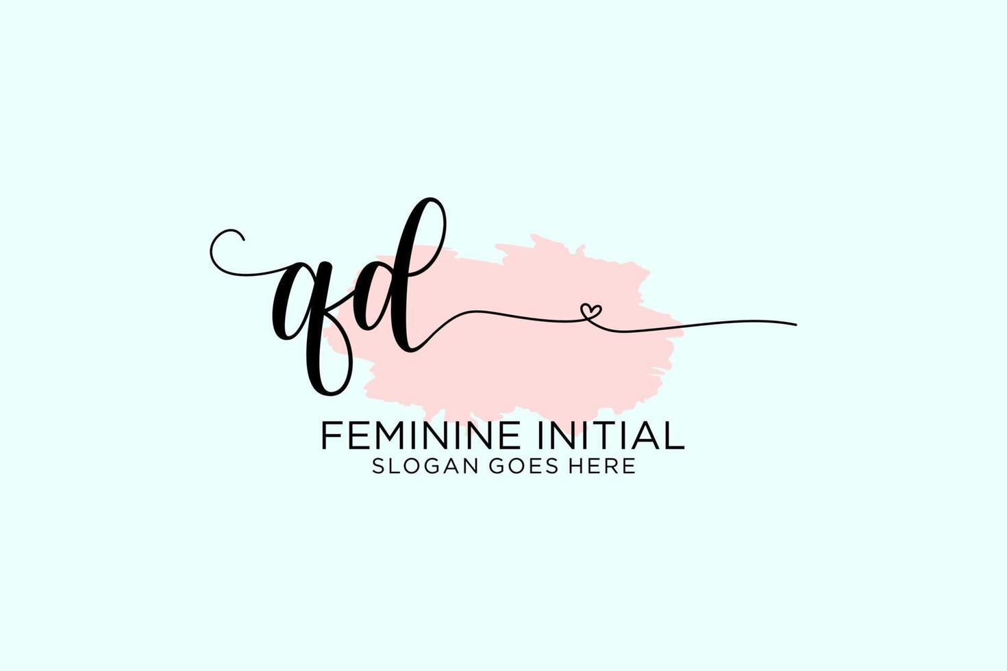 Initial QD beauty monogram and elegant logo design handwriting logo of initial signature, wedding, fashion, floral and botanical with creative template. vector
