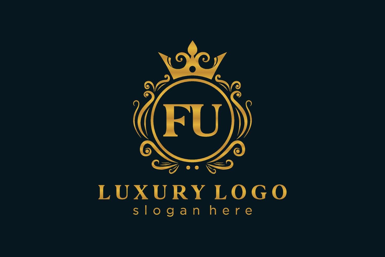 Initial FU Letter Royal Luxury Logo template in vector art for Restaurant, Royalty, Boutique, Cafe, Hotel, Heraldic, Jewelry, Fashion and other vector illustration.