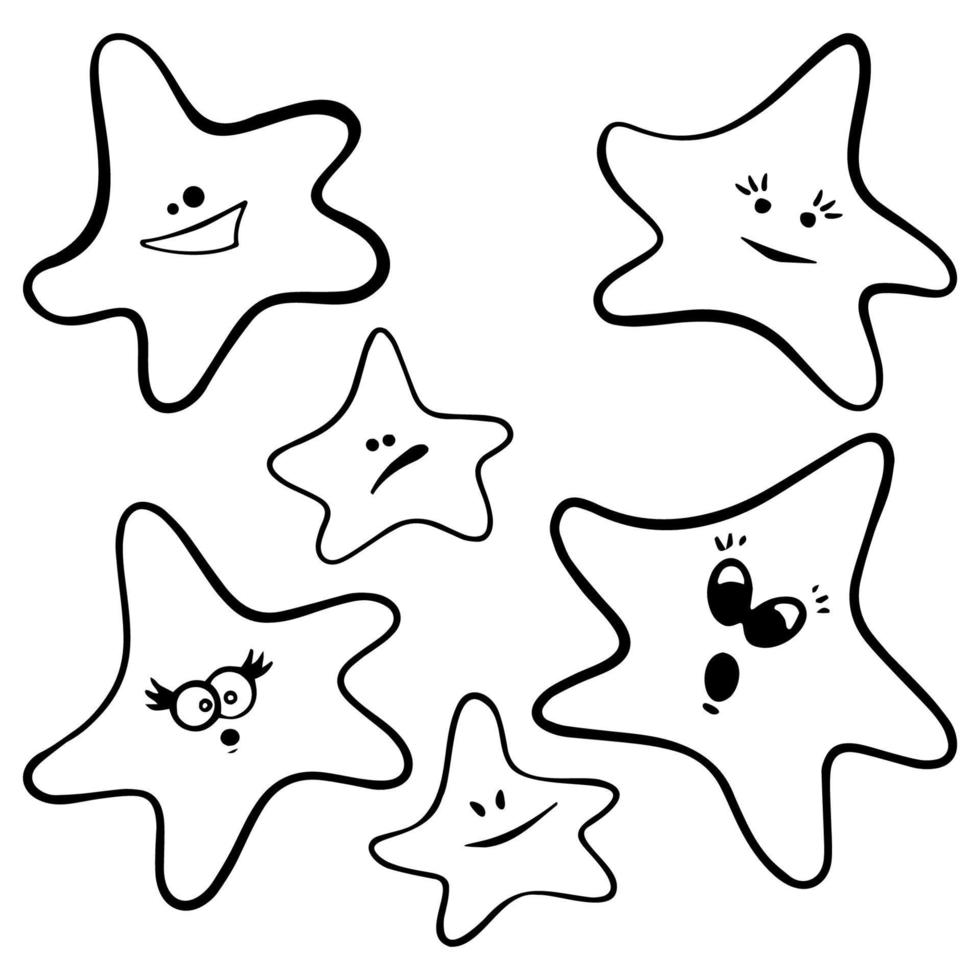 Outline cute stars illustration set. Isolated on white background. vector