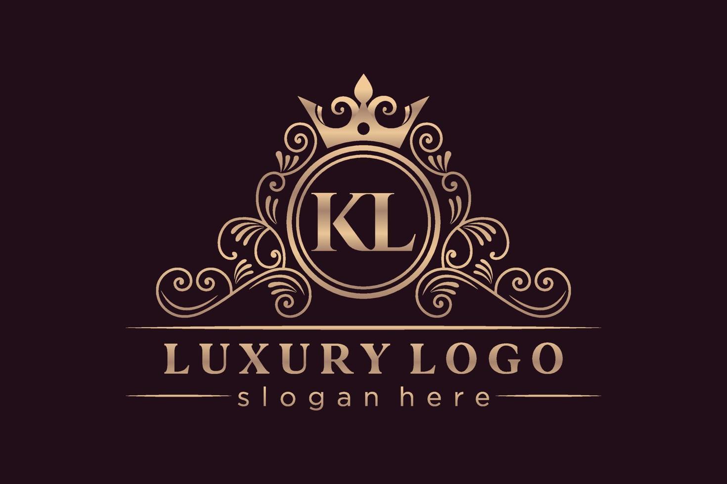 KL Initial Letter Gold calligraphic feminine floral hand drawn heraldic monogram antique vintage style luxury logo design Premium Vector