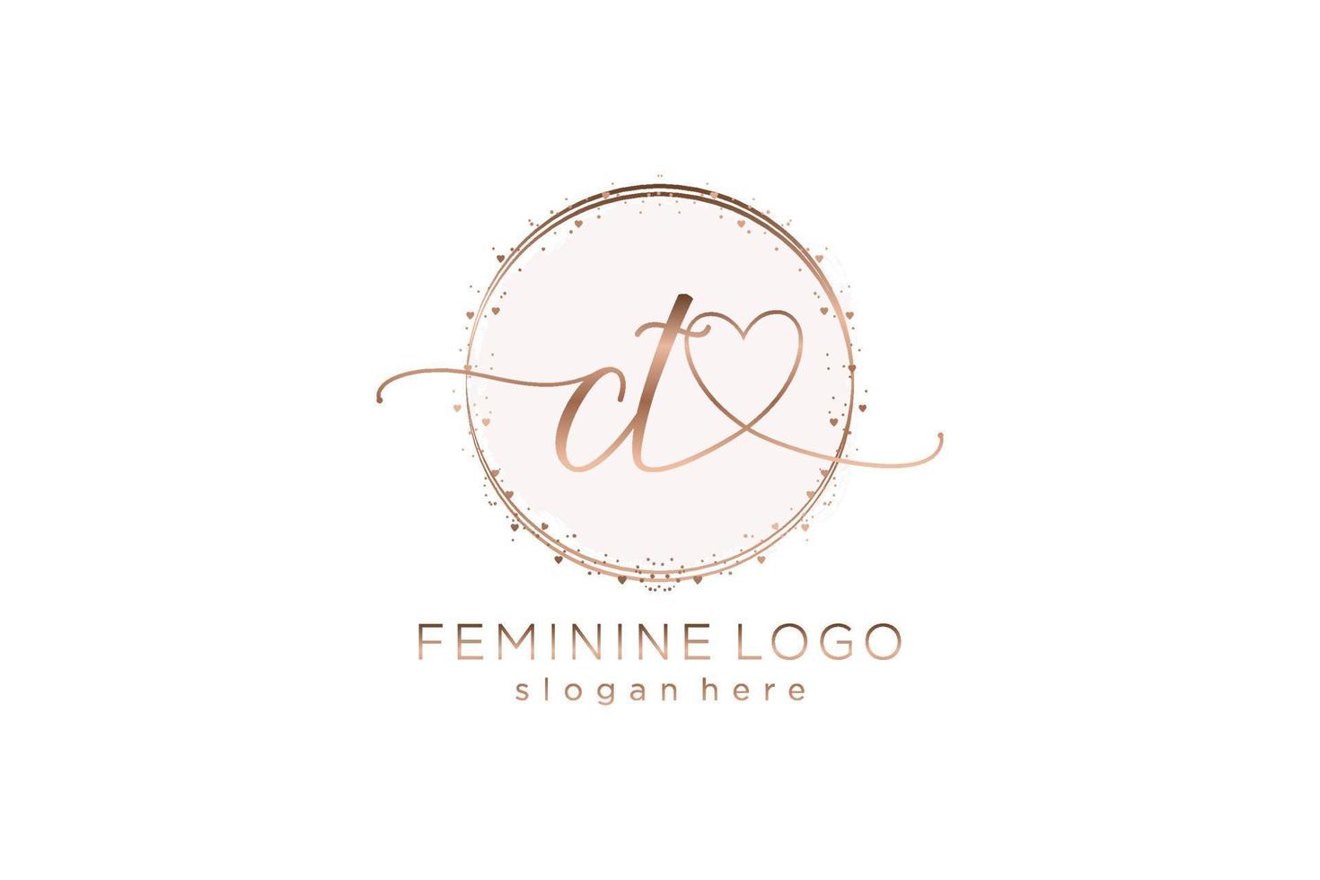 Initial CT handwriting logo with circle template vector logo of initial wedding, fashion, floral and botanical with creative template.
