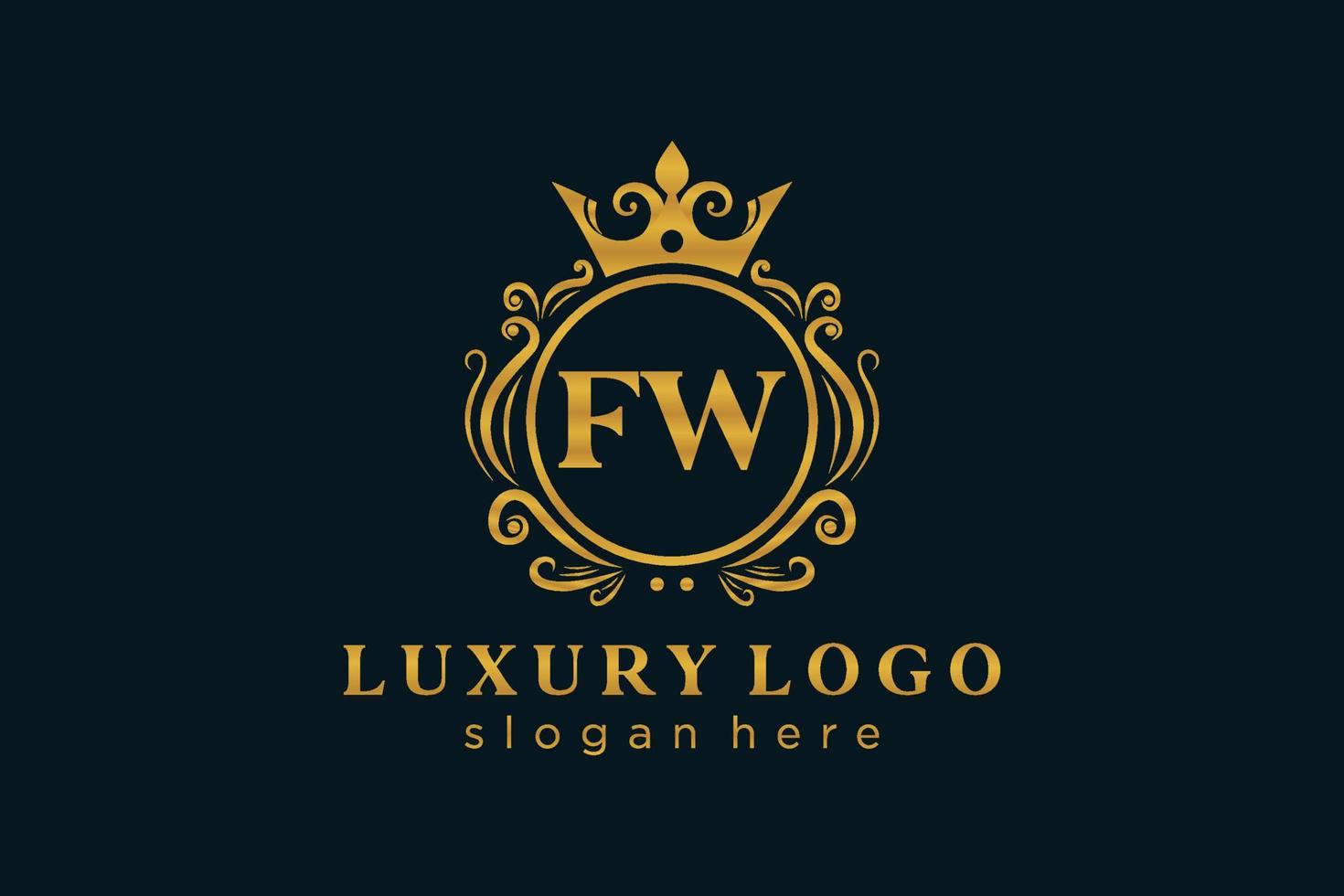 Initial FW Letter Royal Luxury Logo template in vector art for Restaurant, Royalty, Boutique, Cafe, Hotel, Heraldic, Jewelry, Fashion and other vector illustration.