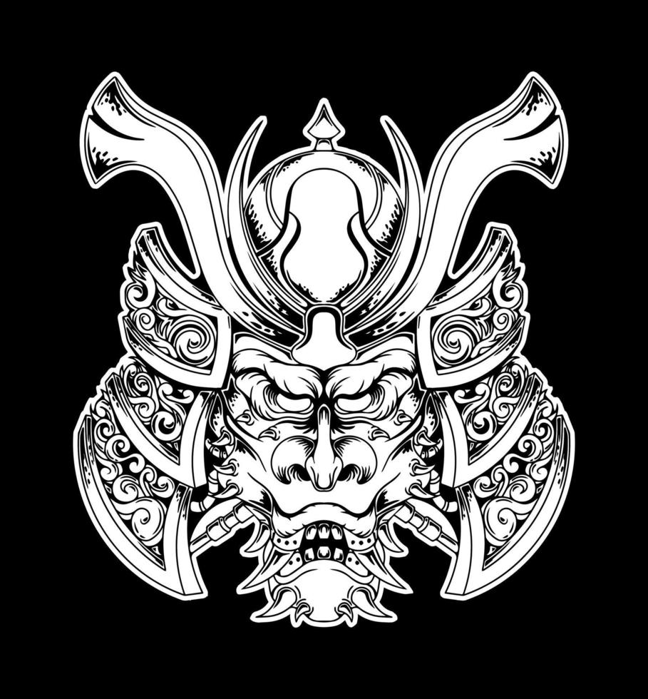 Japanese warrior mask tattoo design vector