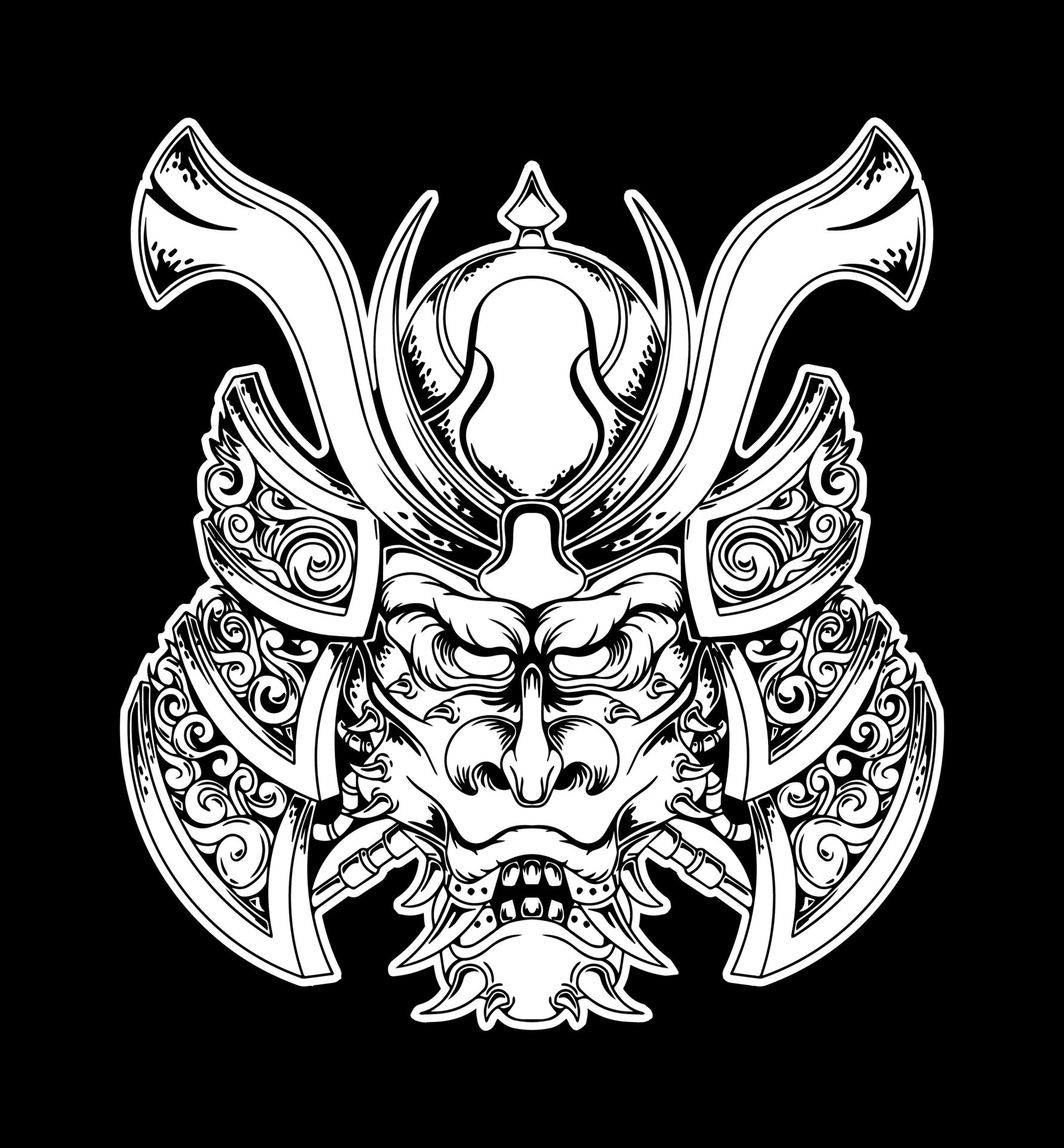 Japanese warrior mask tattoo design vector 12607930 Vector Art at Vecteezy