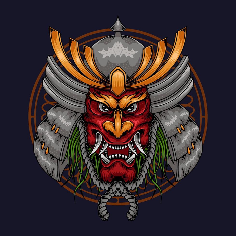 diseño de ilustración de máscara de guerrero samurai vector