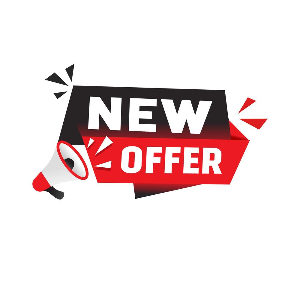 New offer banner, megaphone icon flat design. Vector illustration on white background.