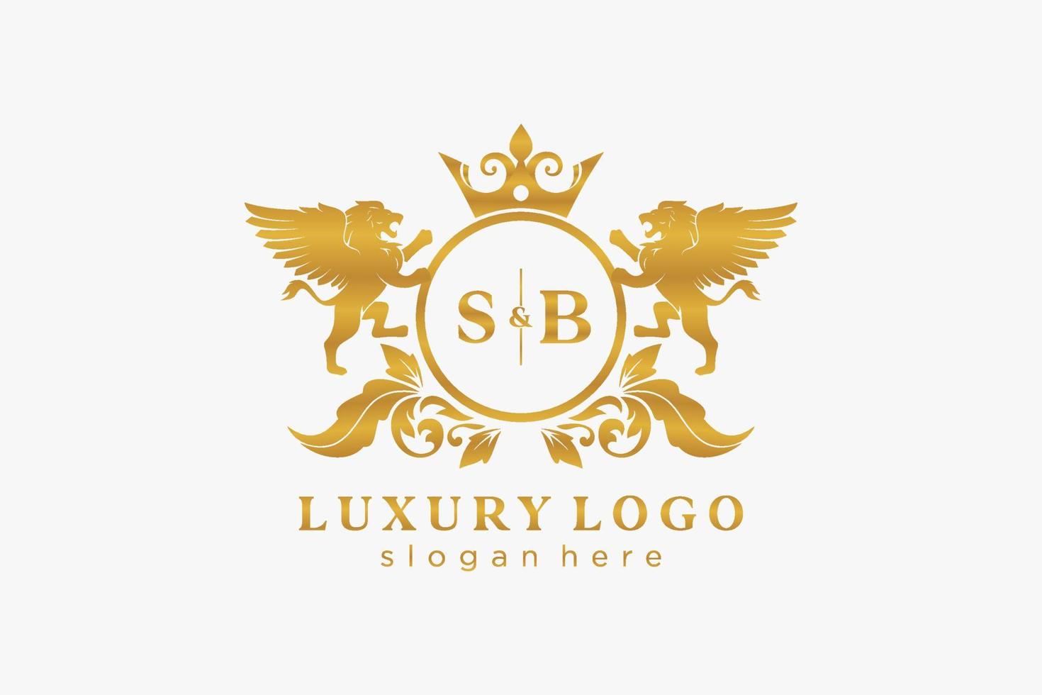 Initial SB Letter Lion Royal Luxury Logo template in vector art for Restaurant, Royalty, Boutique, Cafe, Hotel, Heraldic, Jewelry, Fashion and other vector illustration.