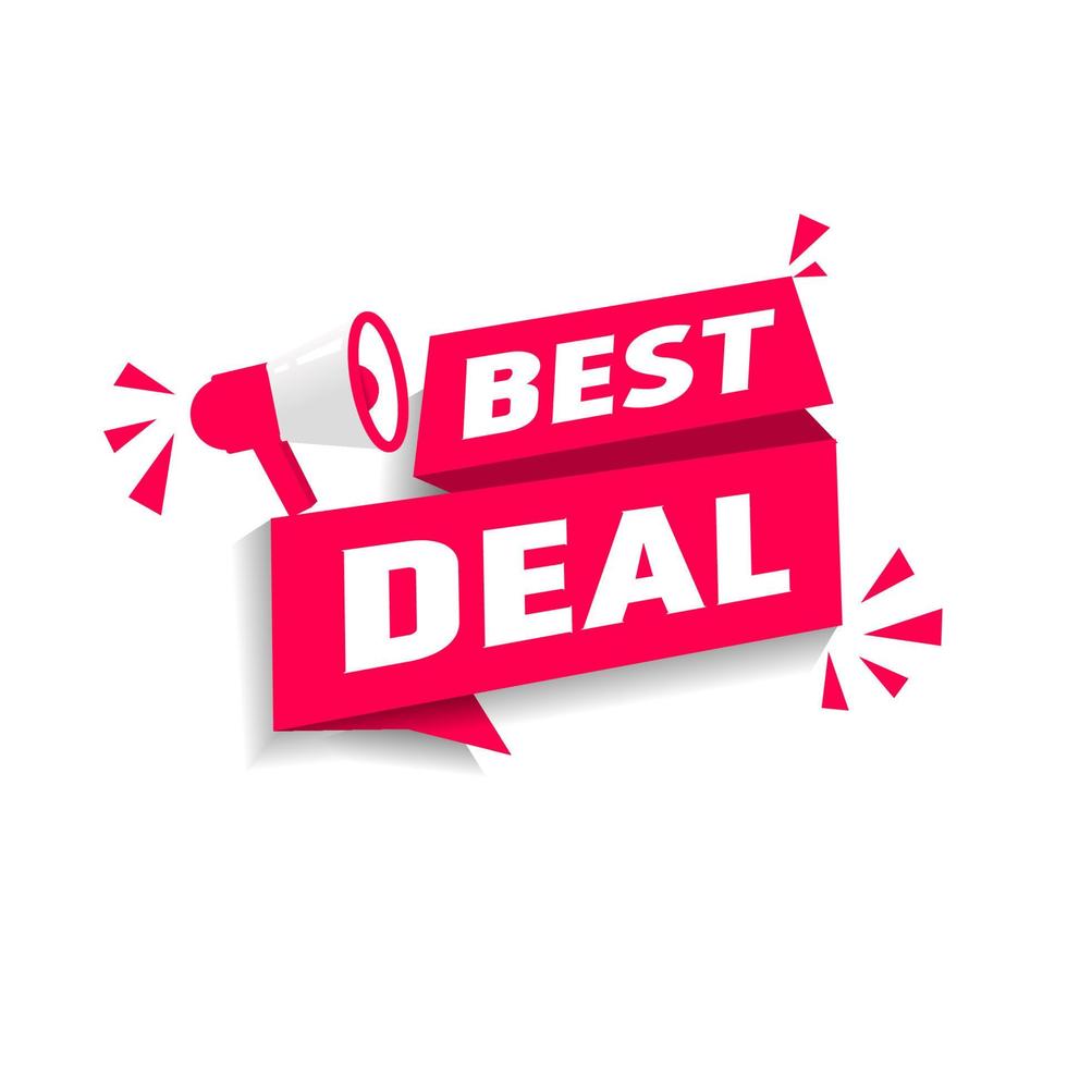 Best deal banner, ribbon, megaphone icon flat design. Vector illustration on white background.