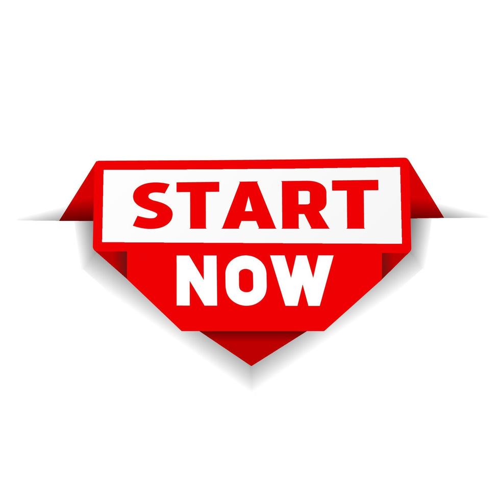 Start now banner, icon with megaphone. Flat design. Vector illustration isolated  on white background.