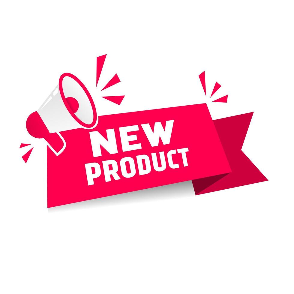 New product banner, ribbon megaphone icon flat design. Vector illustration on white background.