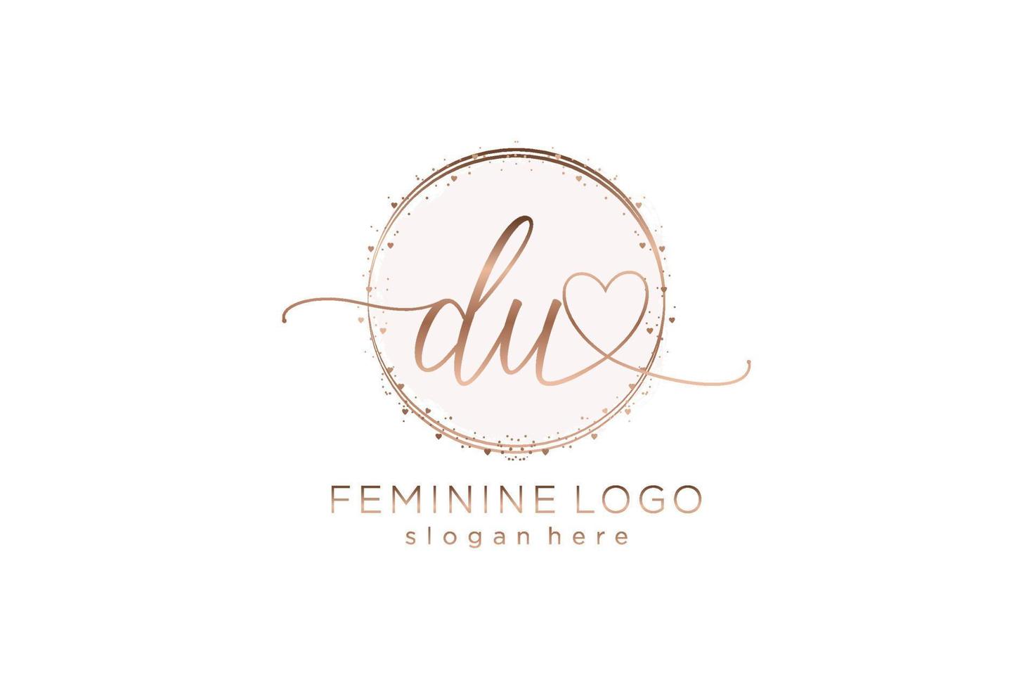 Initial DU handwriting logo with circle template vector logo of initial wedding, fashion, floral and botanical with creative template.