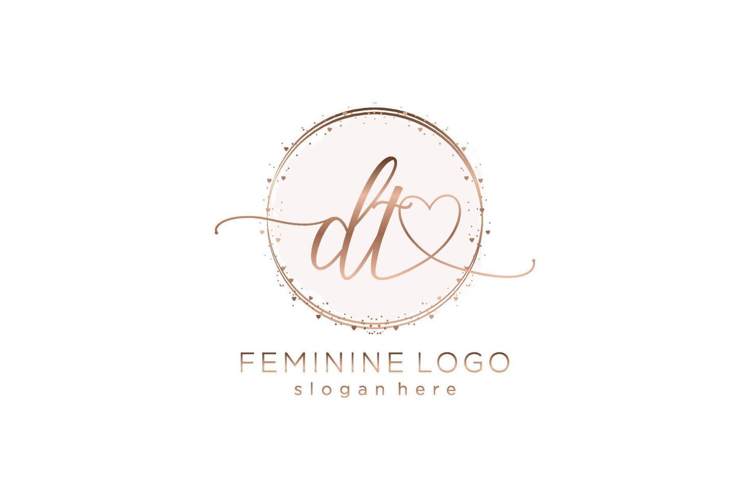 Initial DT handwriting logo with circle template vector logo of initial wedding, fashion, floral and botanical with creative template.