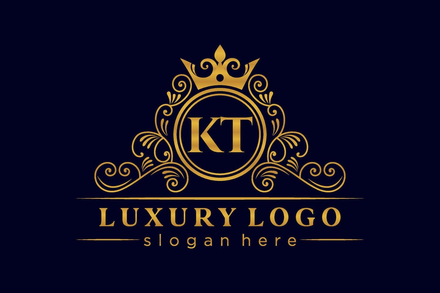 KT Initial Letter Gold calligraphic feminine floral hand drawn heraldic monogram antique vintage style luxury logo design Premium Vector