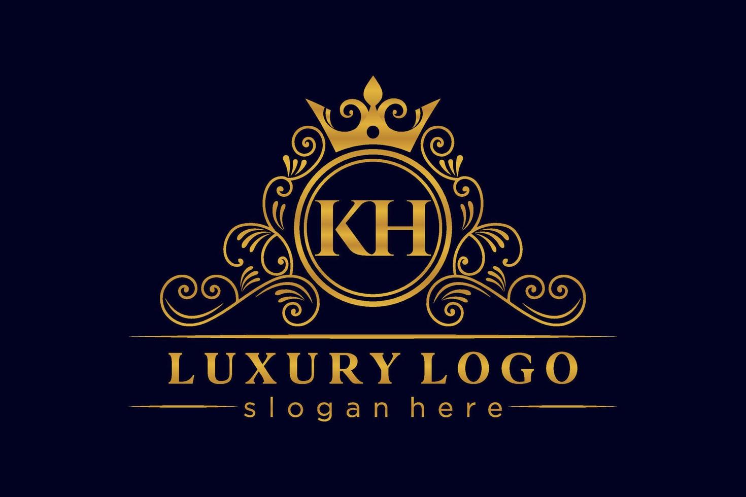 KH Initial Letter Gold calligraphic feminine floral hand drawn heraldic monogram antique vintage style luxury logo design Premium Vector