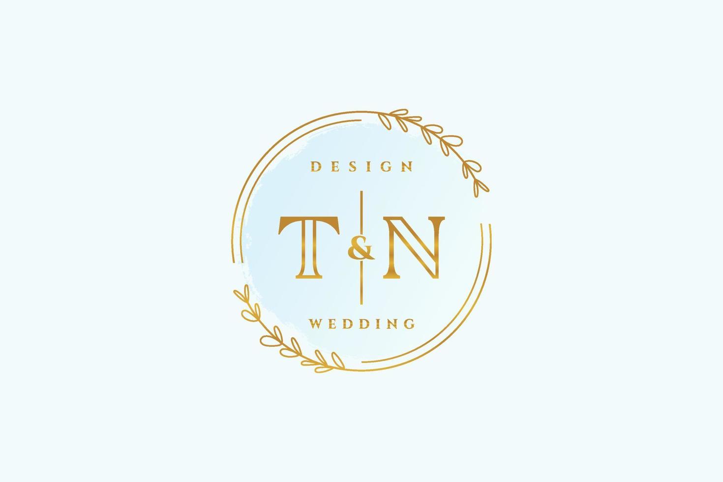 Initial TN beauty monogram and elegant logo design handwriting logo of initial signature, wedding, fashion, floral and botanical with creative template. vector