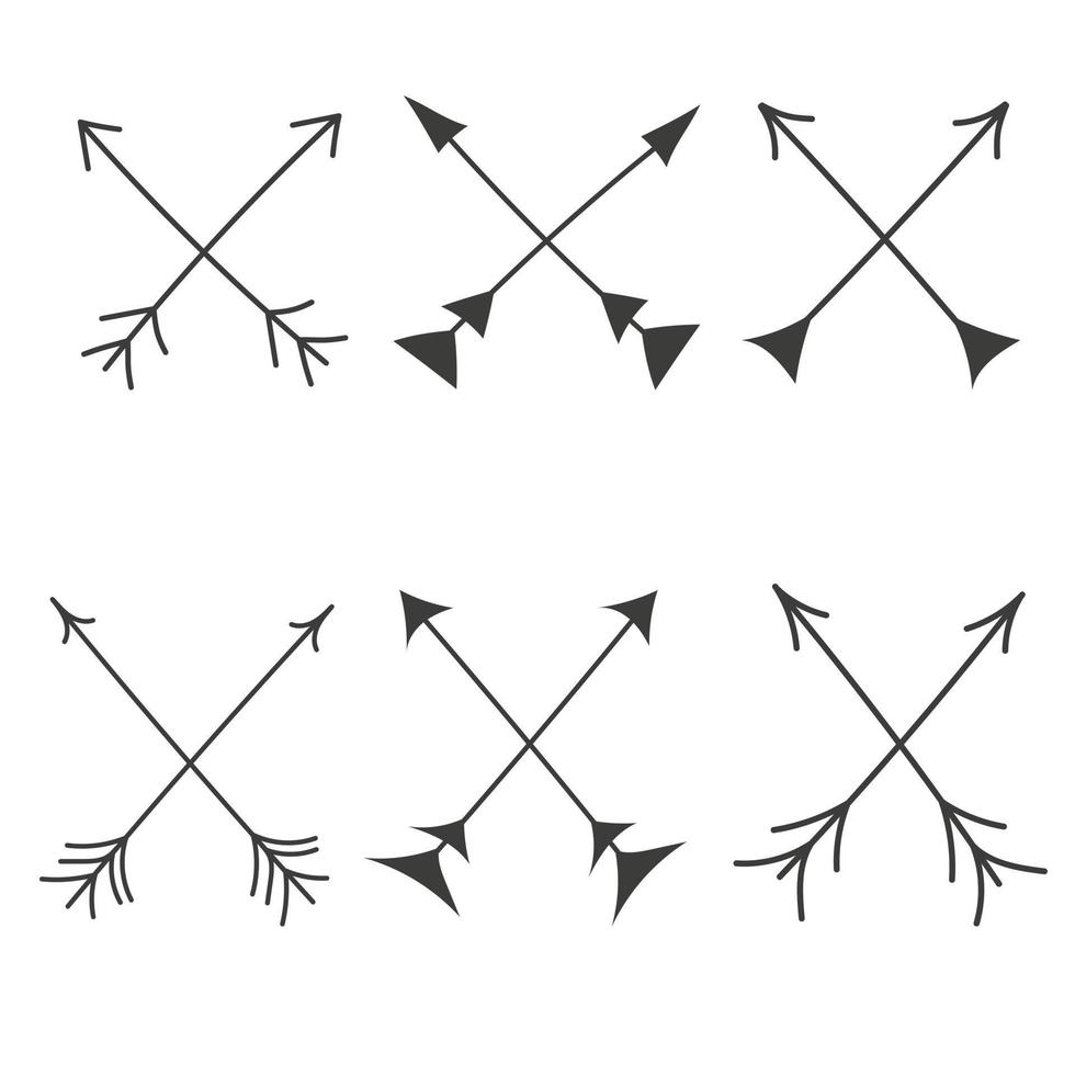 conjunto de flechas entrecruzadas. decoración de flechas de arco dibujadas a mano. ilustración vectorial vector