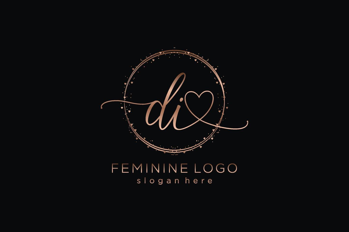 Initial DI handwriting logo with circle template vector logo of initial wedding, fashion, floral and botanical with creative template.