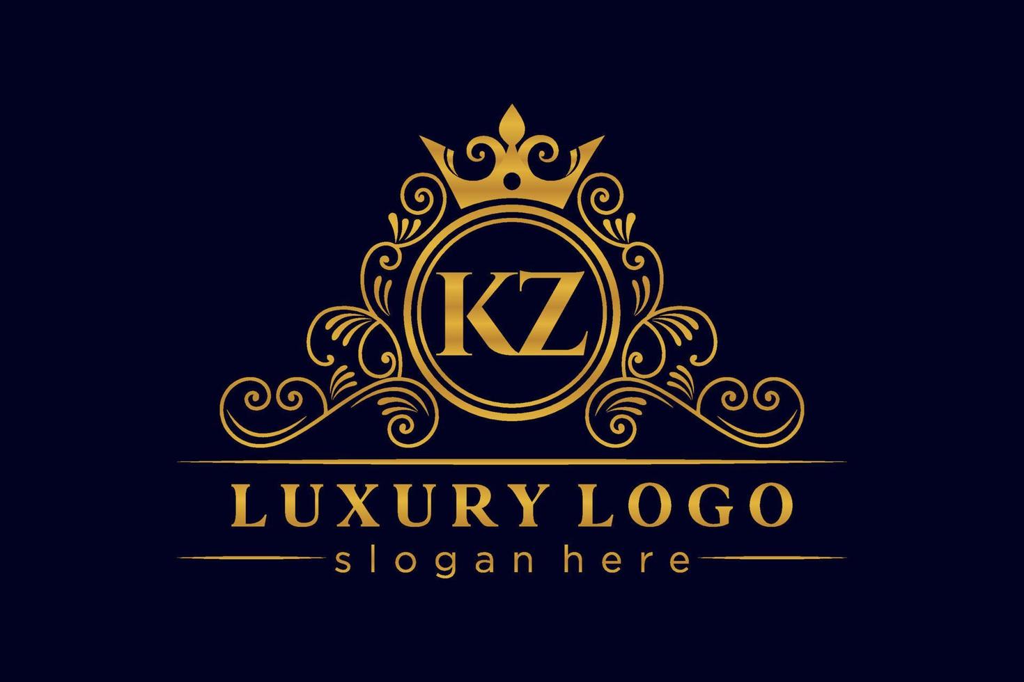 KZ  Initial Letter Gold calligraphic feminine floral hand drawn heraldic monogram antique vintage style luxury logo design Premium Vector