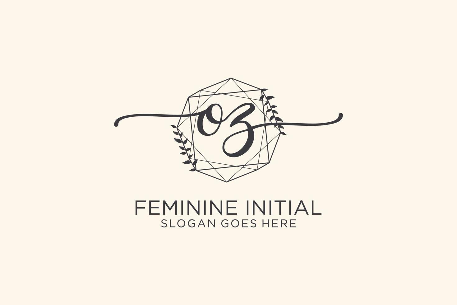 Initial OZ beauty monogram and elegant logo design handwriting logo of initial signature, wedding, fashion, floral and botanical with creative template. vector
