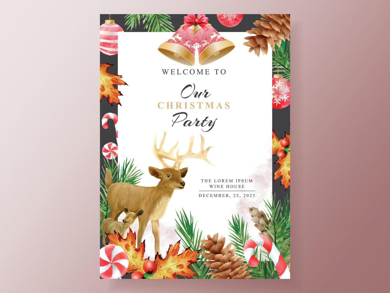 postcard with illustration of animal and christmas element vector