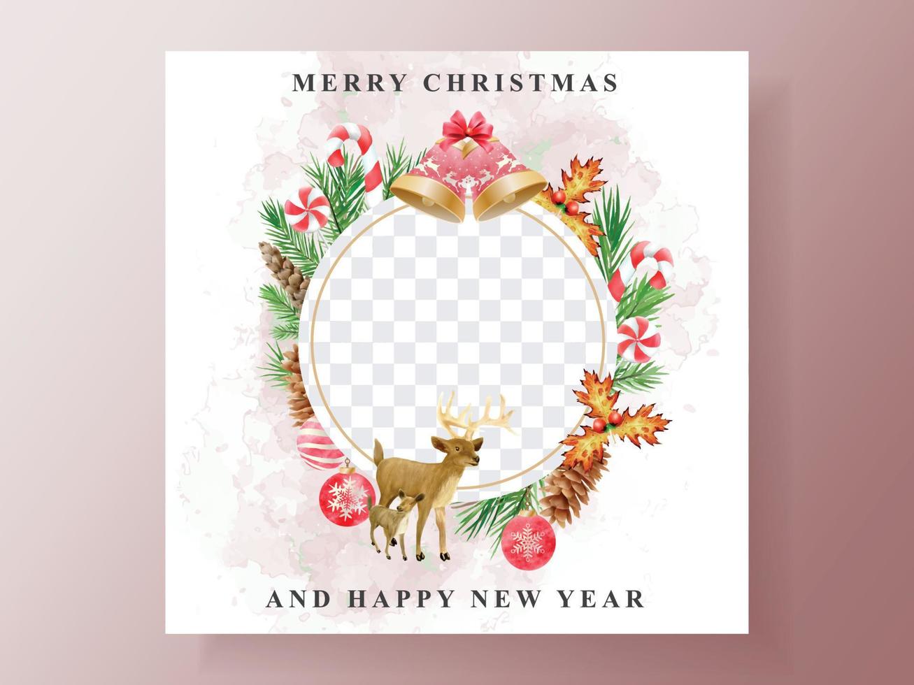 postcard with illustration of animal and christmas element vector