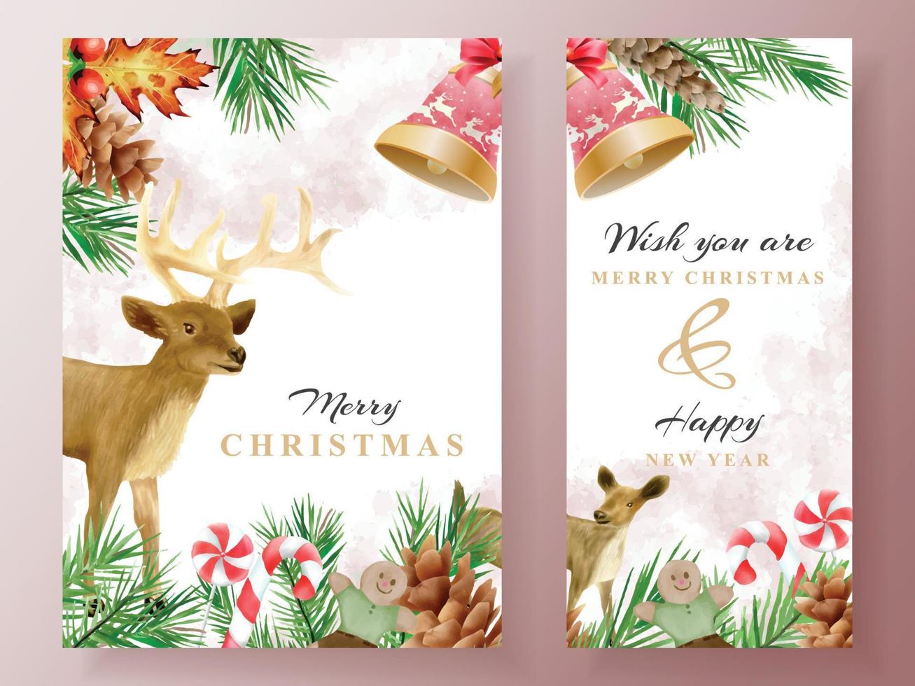 postcard with illustration of animal and christmas element vector