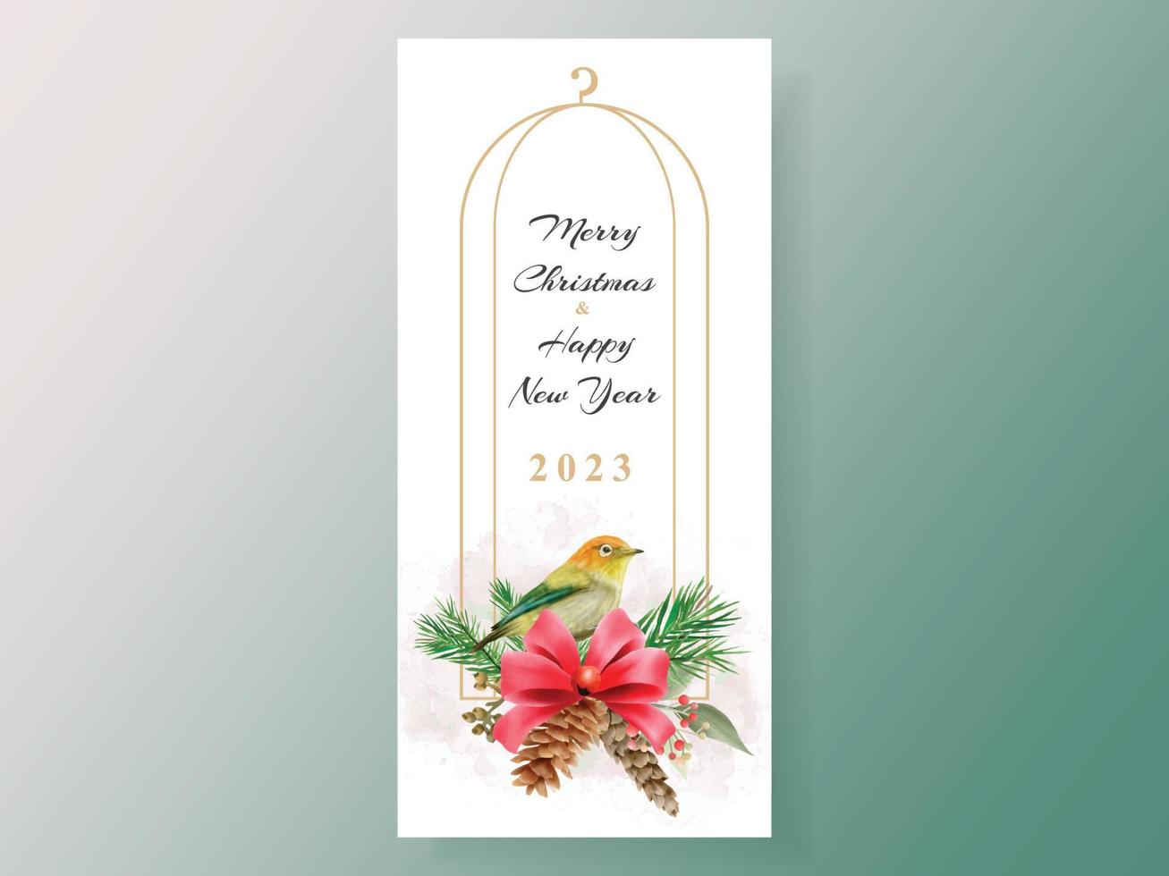 postal con ilustración de animal y elemento navideño vector