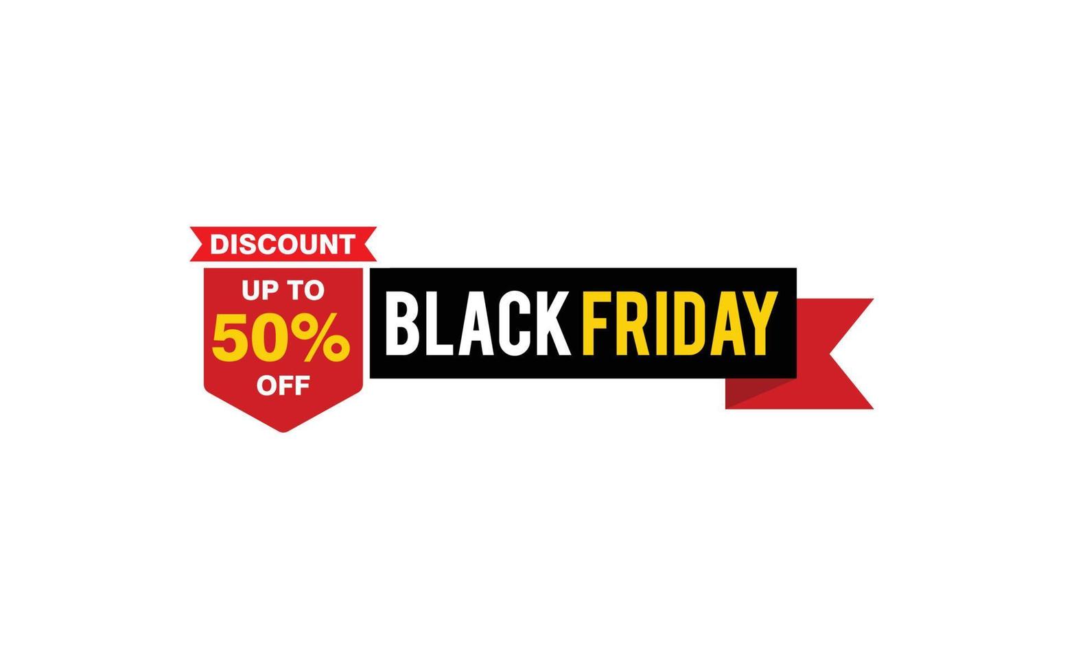 Oferta de viernes negro de 50 por ciento de descuento, liquidación, diseño de banner de promoción con estilo de etiqueta. vector