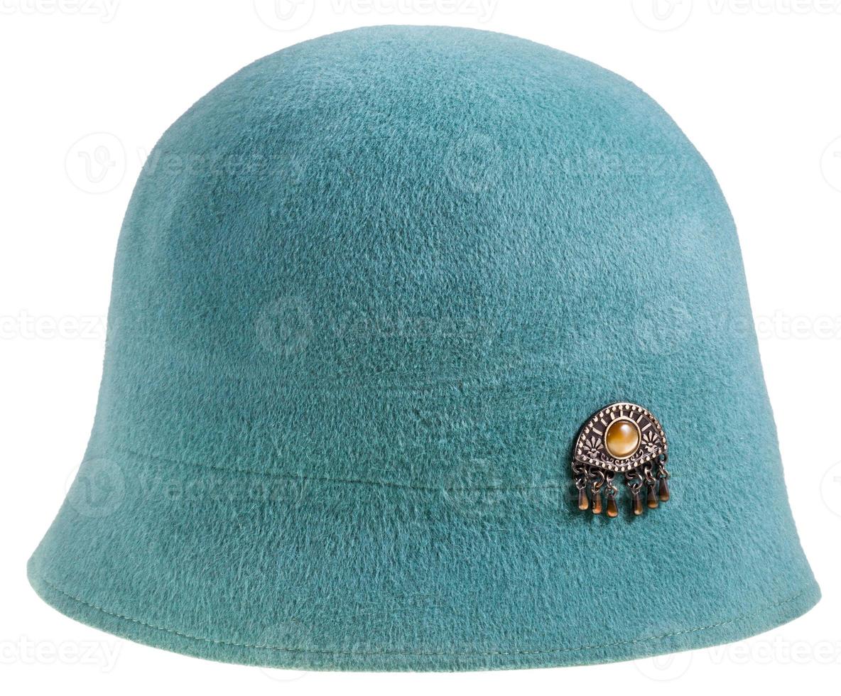 felt woman green cloche hat photo