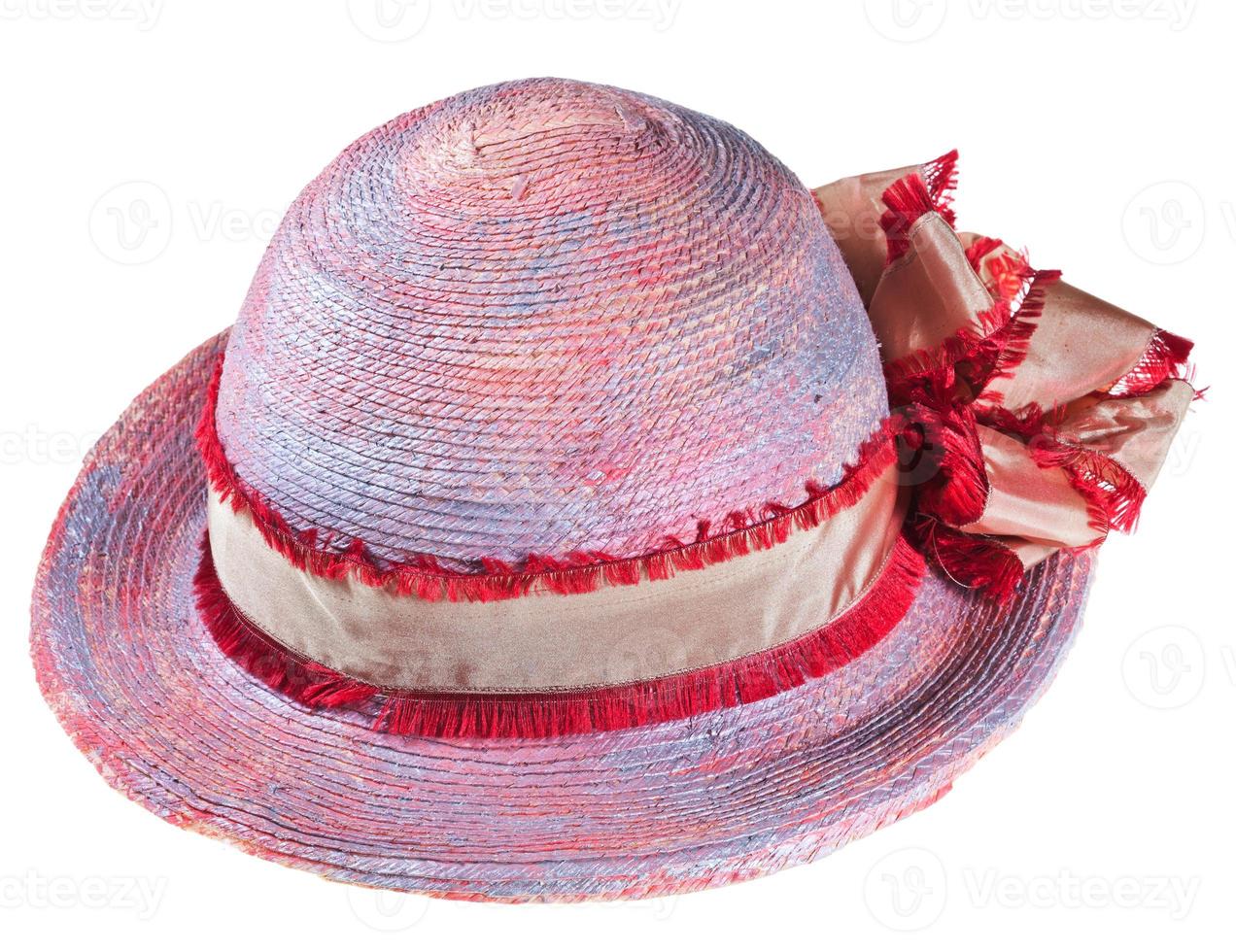 pink woman summer straw hat photo