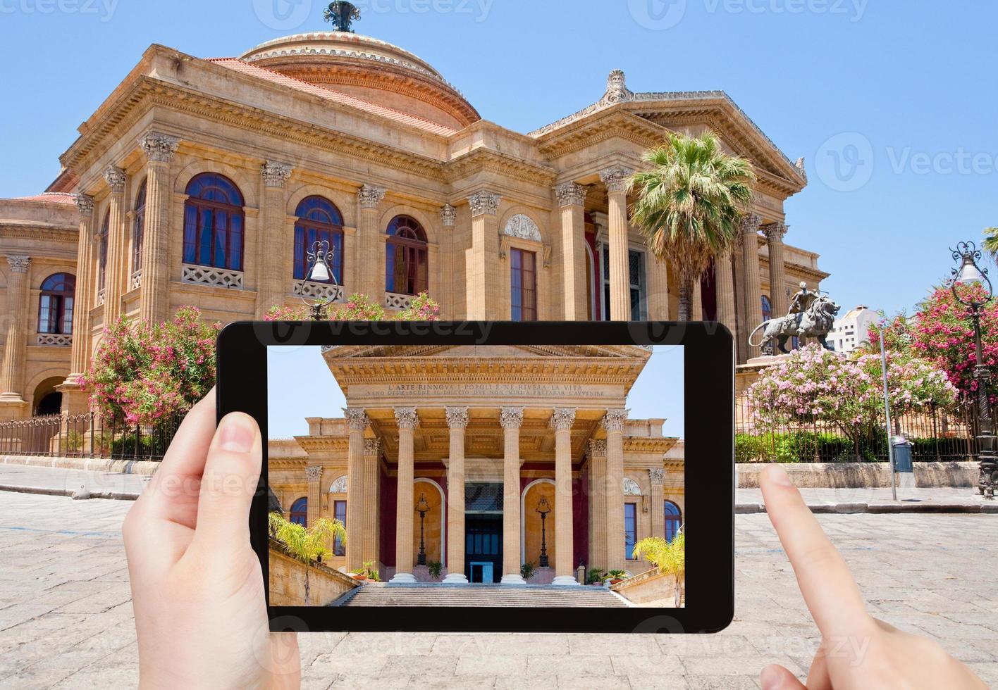 tourist taking photo of Teatro Massimo, Palermo