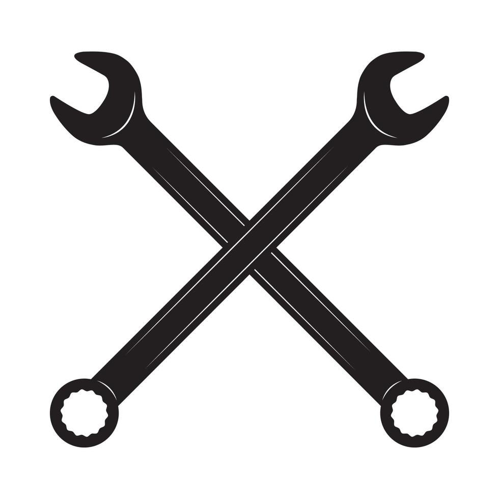 Vintage retro mechanic car repair wrench. Can be used like emblem, logo, badge, label. mark, poster or print. Monochrome Graphic Art. Vector Illustration. Engraving
