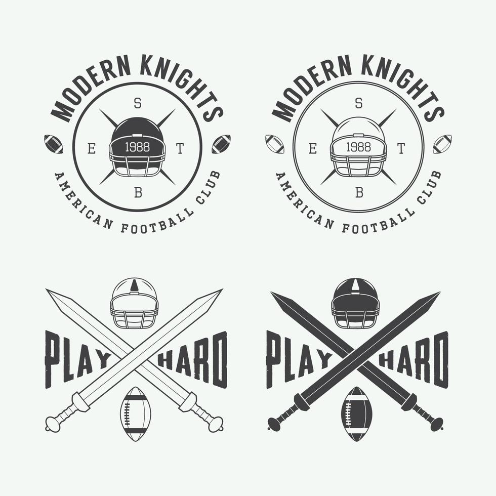 Set of vintage rugby and american football labels, emblems and logo. Vector illustration