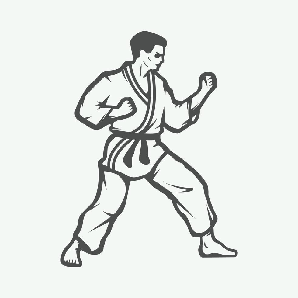Vintage karate or martial arts logo, emblem, badge, label and design elements. Vector illustration