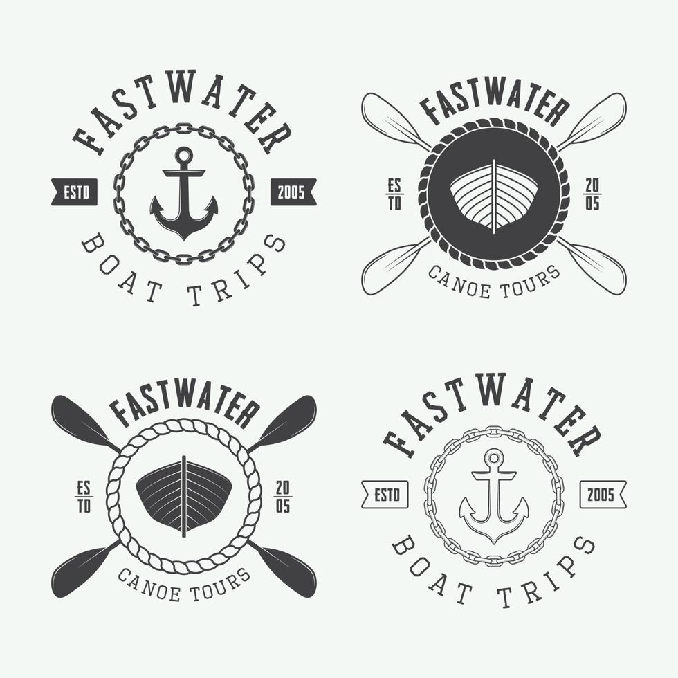 Set of vintage rafting logo, labels and badges. Vector illustration