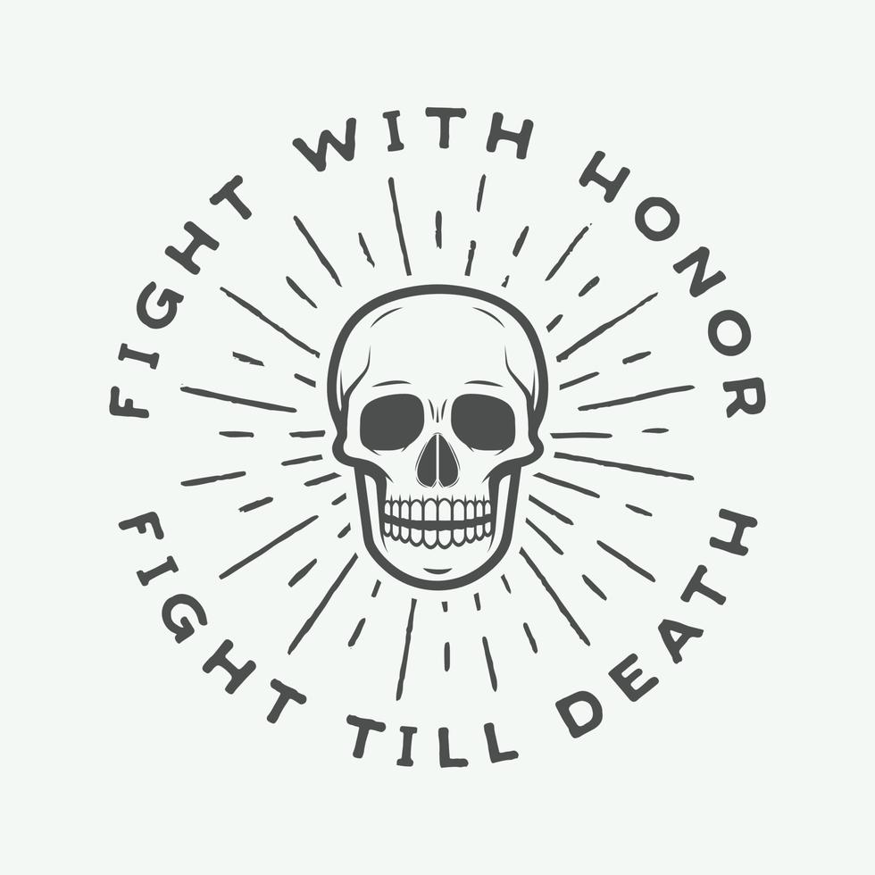 Vintage fighting skull label, emblem and logo. Vector illustration