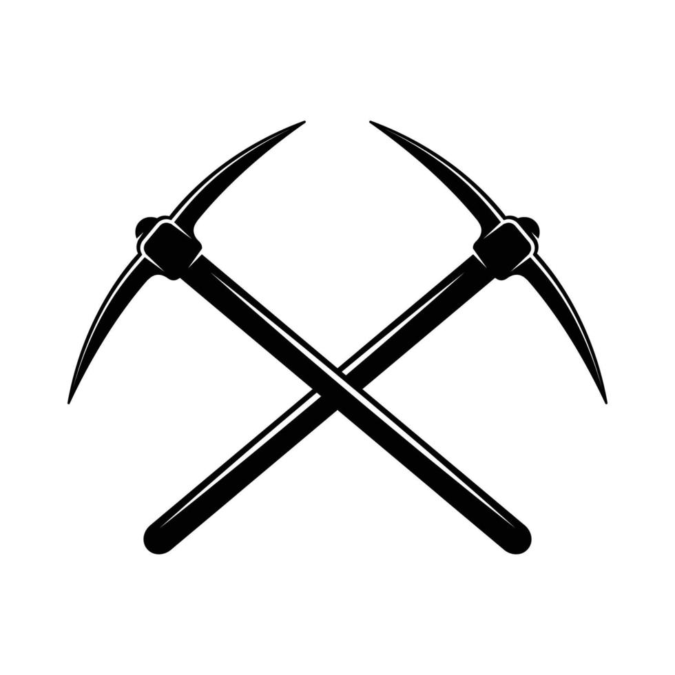 Vintage mining pickaxe. Can be used like emblem, logo, badge, label. mark, poster or print. Monochrome Graphic Art. Vector