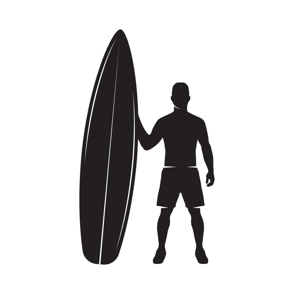 Vintage retro surfing summer surfing man. Can be used like emblem, logo, badge, label. mark, poster or print. Monochrome Graphic Art. Vector