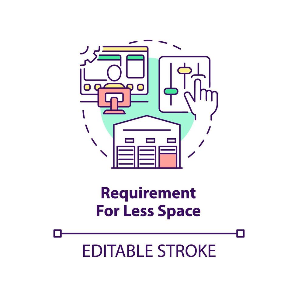 Requirement for less space concept icon. Advantage of one-piece flow in manufacturing abstract idea thin line illustration. Isolated outline drawing. Editable stroke. vector