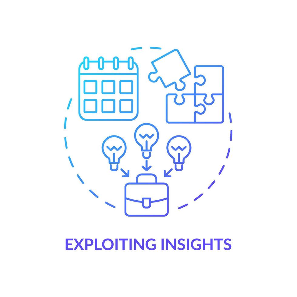 explotando el icono de concepto de gradiente azul de insights. gestión de la innovación idea abstracta ilustración de línea delgada. construir un conocimiento perspicaz. dibujo de contorno aislado. vector