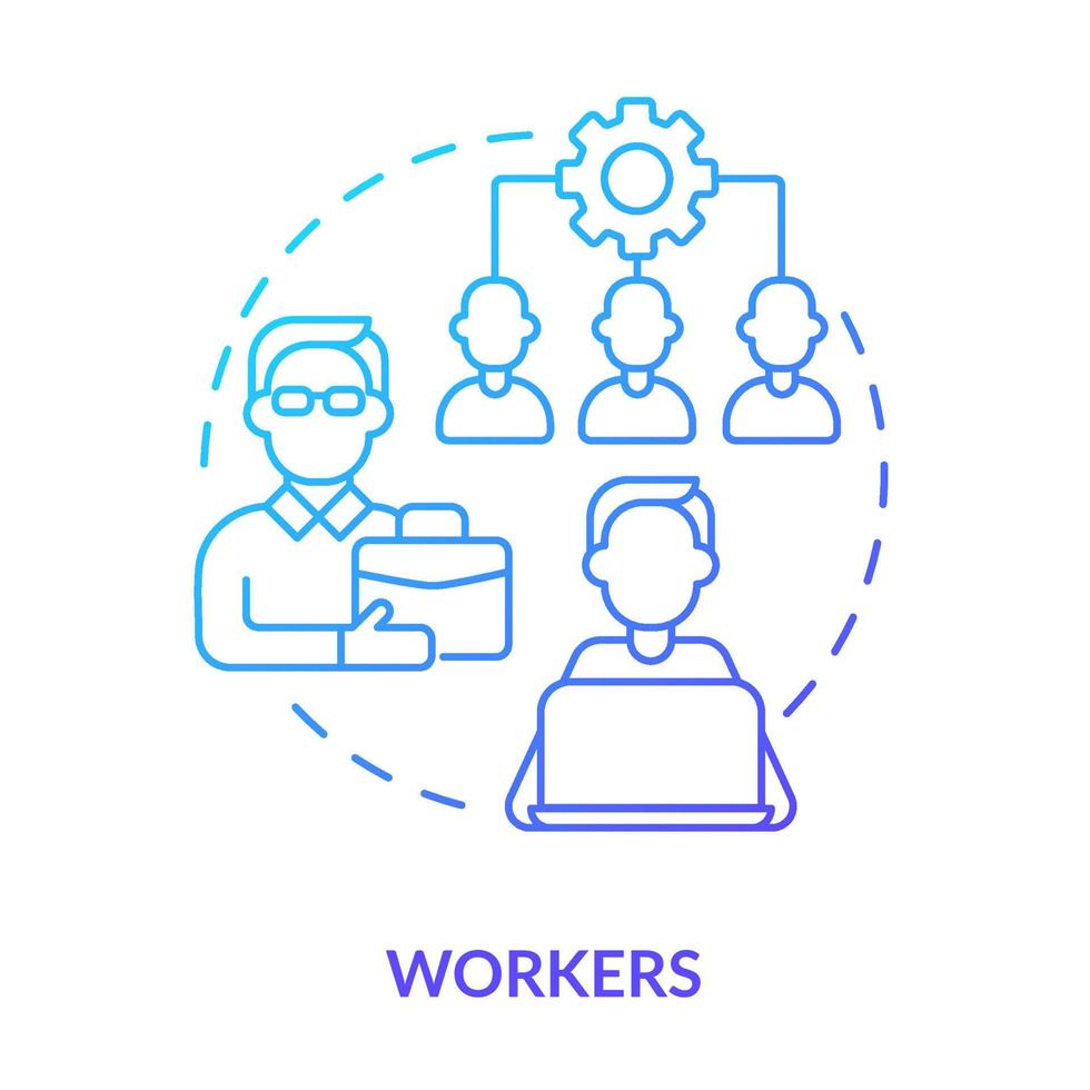 Workers blue gradient concept icon. Category of cooperative members abstract idea thin line illustration. Daily business operations. Office staff. Isolated outline drawing. vector