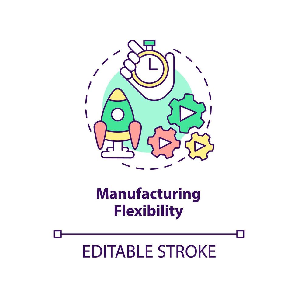 Manufacturing flexibility concept icon. Advantage of one-piece flow in manufacturing abstract idea thin line illustration. Isolated outline drawing. Editable stroke. vector