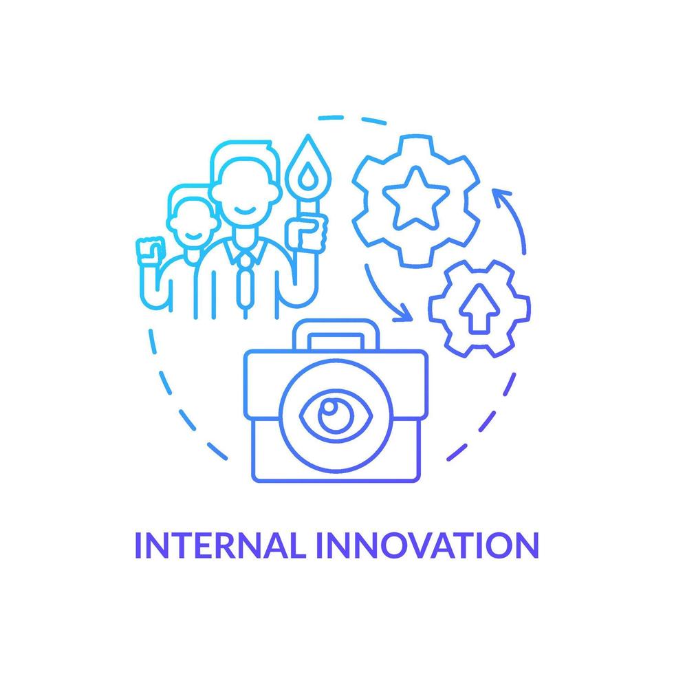 Internal innovation blue gradient concept icon. Sourcing ideas approach abstract idea thin line illustration. Intrapreneurship. Employee engagement. Isolated outline drawing. vector
